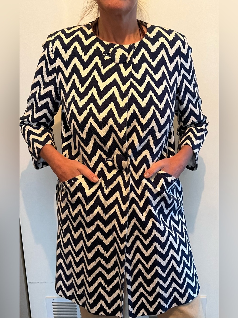 Milly Navy and White Chevron Coat